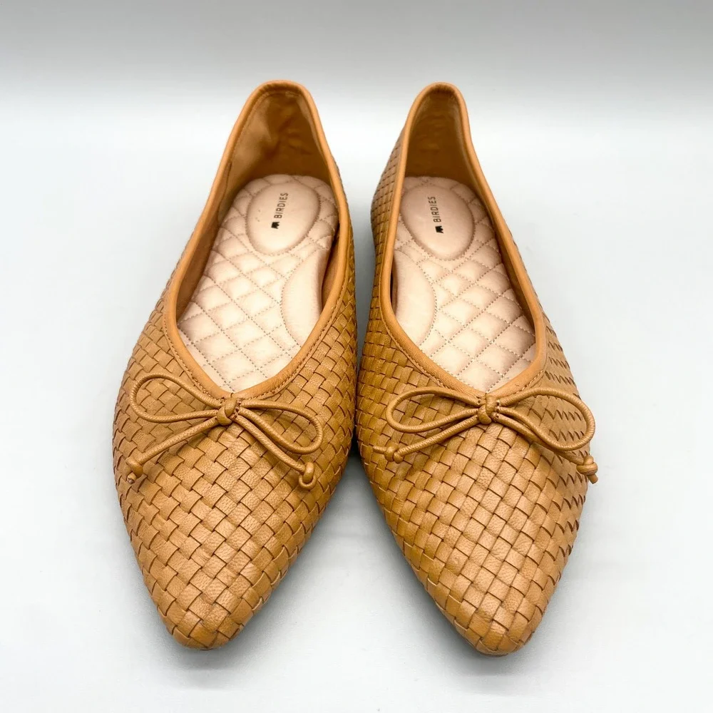 Birdies Womens 9.5 Goldfinch Pointed Toe Ballet Flats Tan Woven Raffia Preppy
